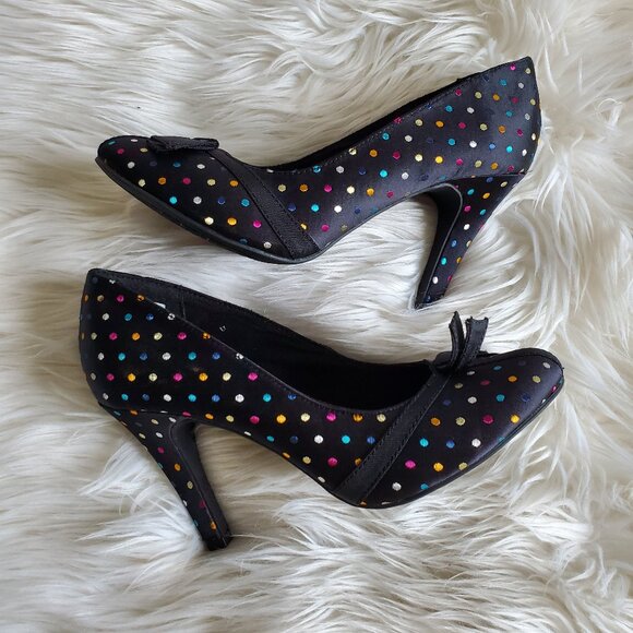 K9 Rocket Dog Black Polka Dot Satin Toe Bow Pumps SZ 8 - Picture 9 of 12